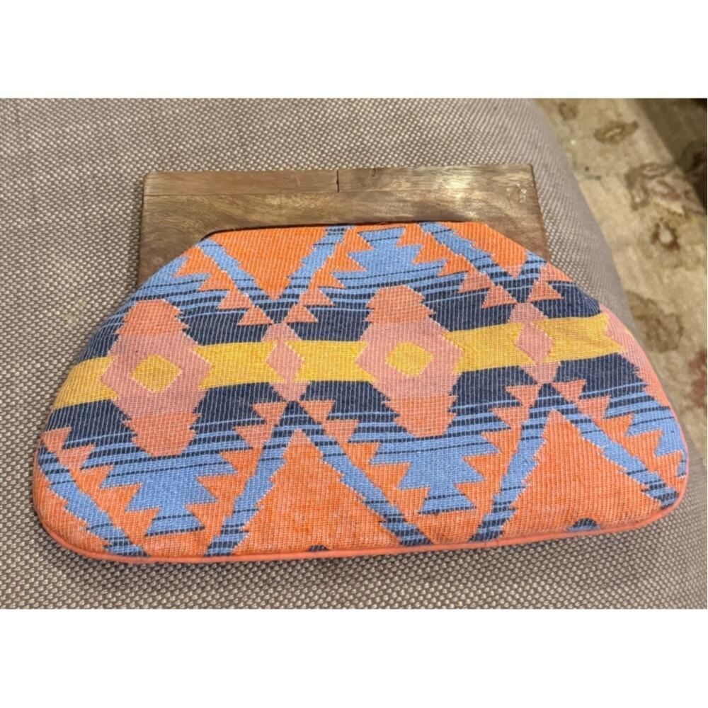 Chloe & Lex Embroidered Tapestry Clutch with Wooden Handle